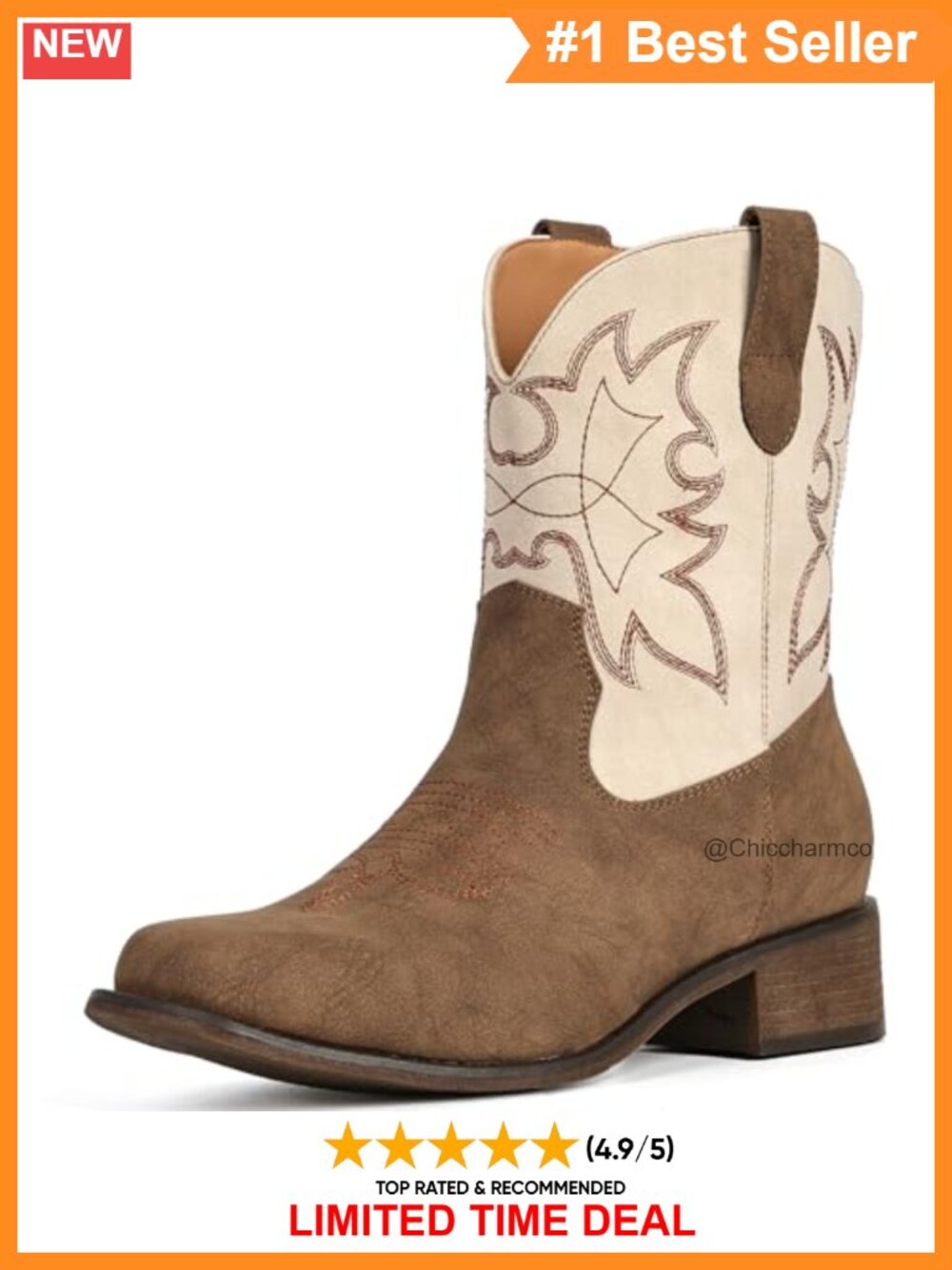 IUV Women's Square Toe Western Ankle Boots Faux Leather Cowgirl Booties